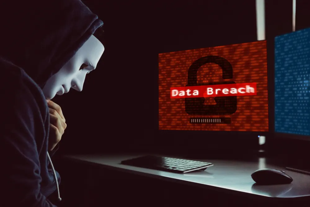 Data Breach featured image. Hacker sat at computer screen.